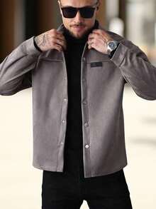 Manfinity Homme Men's Single-Breasted Casual Loose Overcoat, Fall Long Sleeve Overcoat, Old Money - Dark Grey - View 3