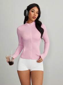 SHEIN PETITE Women's Casual Open Cardigan Jersey, Regular Fit Spring Jacket In Fall/Winter - Pink - View 7