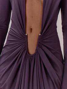 MUSERA 极致深V领长袖连衣裙，优雅性感，适合夜晚外出、度假、秋季派对等场合。 - 紫色 - 查看 6