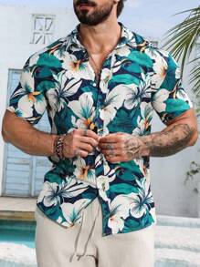 Manfinity RSRT Men Floral Printed Button Up Colorful Short Sleeve Shirt For Summer, Vacation, Boyfriend Gift, Beach - Multicolor - View 8