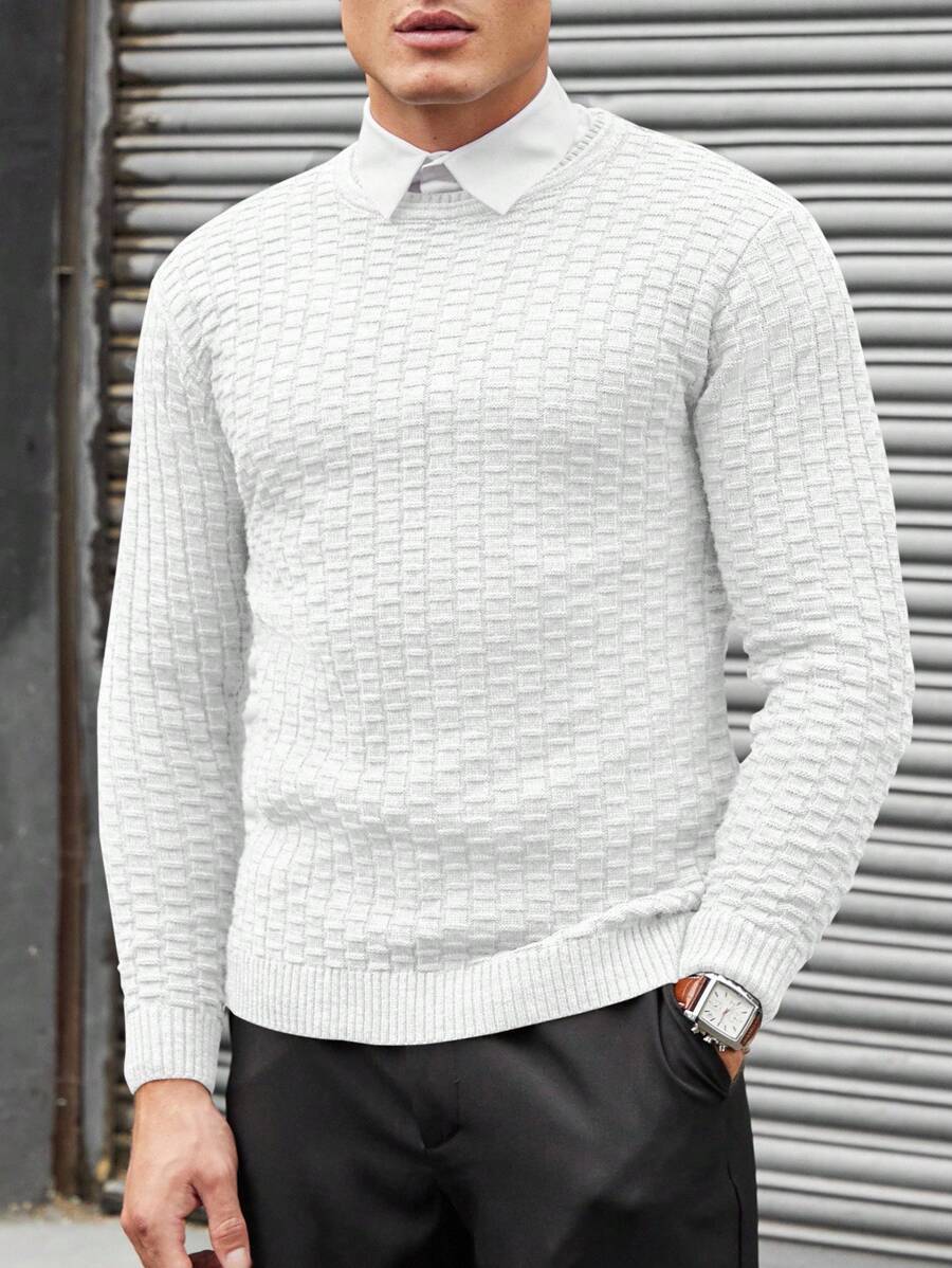 SHEIN Cottnline Men's Solid Color Jacquard Knit Sweater Without Shirt - White - View 1
