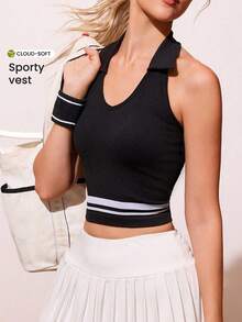 CourtClass 女式挂脖日常健身运动条纹背心 - 彩色 - 查看 1