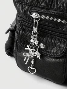 ROMWE Kawaii 1 件 Y2K 极简主义高端银蝴蝶仿珍珠镂空心形星形编织蝴蝶结 DIY 钥匙扣包饰，适合女士/女孩日常佩戴，节日礼物 - 銀白色 - 查看 4