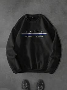 Manfinity Homme 男士休闲宽松长袖套头圆领卫衣，秋冬季 - 黑色 - 查看 5