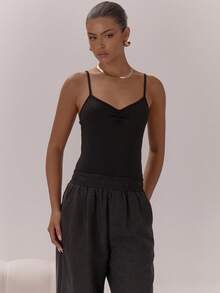 MUSERA Ruched Bust Bra Strap High Leg Bodysuit Classy Sexy Night Out Occasion Vacation Autumn Layered Winter Party Elegant - Black - View 5