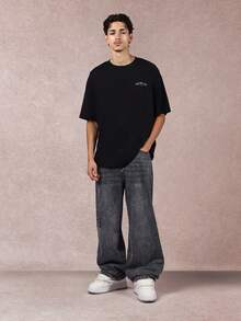 SUMWON 复古风宽松牛仔裤，直筒阔腿裤，休闲百搭，秋冬必备，宽松舒适，纯色 - 黑色 - 查看 4