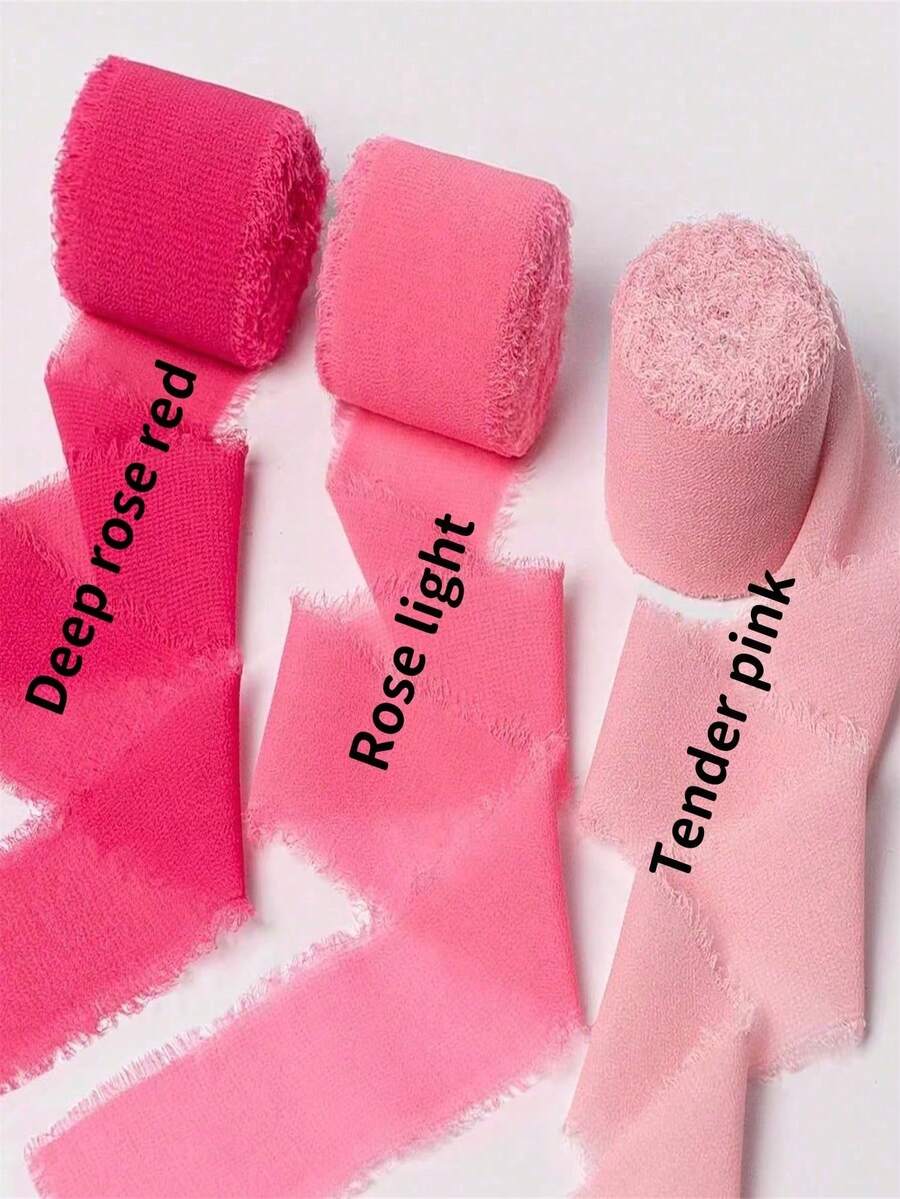 3/6Rolls Pink Suit,Green Suit, Beige Suit Ribbon Handmade Chiffon Silk Ribbon Fringe 1.57" X 16.4ft Frayed Edges Ribbons For Wedding Invitations Bridal Bouquets Gifts Wrapping Crafts Holiday Decorations - Pink Suit - View 1