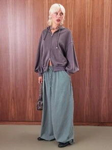 COUREZ Low Rise Striped Baggy Barrell Trousers /Y2K  Clothes For Women Spring Clothes For Women  Outfits For Women Wide Leg Pants - Army Green - View 2