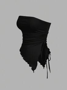 SHEIN MOD 多件式紧身胸衣上衣，侧边系腰褶，复古印花抹胸，秋季上衣，外出上衣，棕色背心 - 酒紅色 - 查看 10