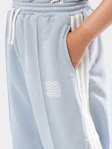 SUMWON Conjunto feminino de duas peças oversized com estampa de números, composto por moletom e calça pantalona. Ideal para o outono e inverno. - Baby Azul - Ver 7