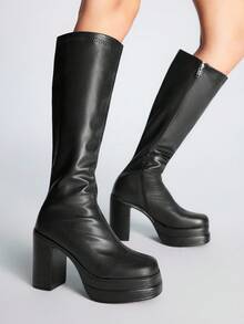 Sugerpunk 女式黑色厚底粗高跟 PU 靴 - 黑色 - 查看 1