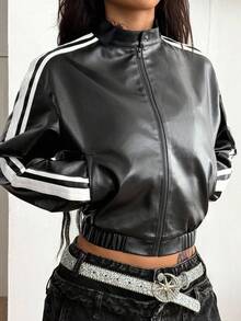 Coolane Fall Clothes For Women Streetwear Going Out Athleisure Daily Wear Basic Leather Black Loose Jacket Coat