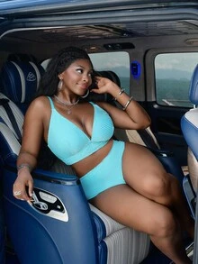 Slaydiva 全新大码女式提花 V 领吊带比基尼泳装套装