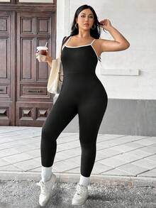 Auralis 大码女式连体裤，黑色紧身裤，女式健身瑜伽裤，秋冬基础款，健身服，女式紧身裤， - 黑色 - 查看 4