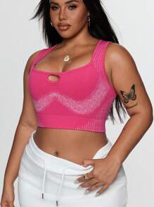 Rhythm Era Plus Size Women Seamless Sports Camisole, Pink Sexy Racerback Tank Top For Casual, Fitness, Yoga, Outdoor Daily Wear Orange Glowmode