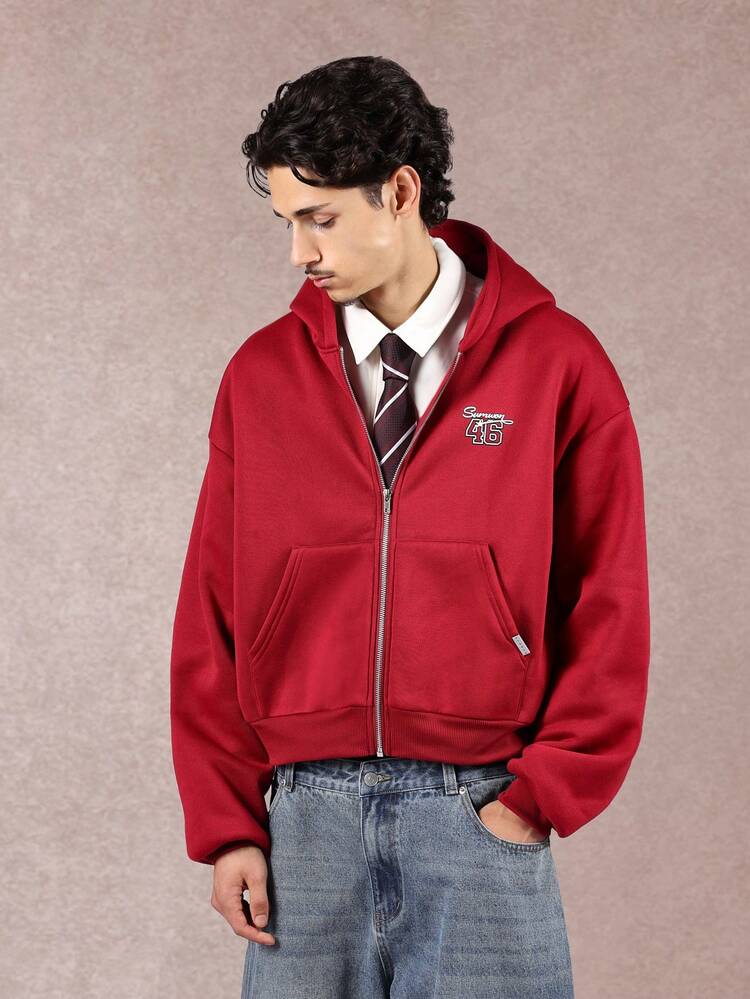 Full Zip Hoodie With Centre Pocket And Drawstrings