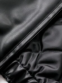 Livesso PU Leather Collar Lantern Sleeve Thickened Women Jacket, Suitable For Halloween, Autumn/Winter - Black - View 12