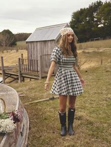 Aralina 优雅格子花卉印花束腰迷你连衣裙 - 彩色 - 查看 5