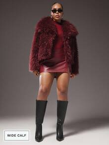 SHUZIA Women's Wide Shaft Almond Toe Block Heel Knee-High Boots For Christmas