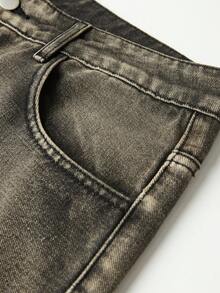 ROMWE MEN Goth 男士休闲街头风格刺绣口袋牛仔裤 - 銅色 - 查看 5