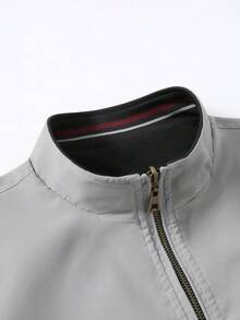 Manfinity Homme Herren Langarm Lässig Kontrast Farbige Gestreifte Jacke, Frühling/Herbst, Outdoor Windjacke - Grau - Übersicht 3