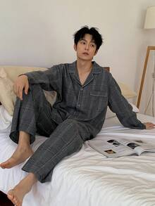 DAZY 格子衬衫搭配长裤，多色宽松男士家居服套装，秋季、秋冬季睡衣