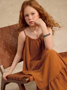 Tween Girls Minimalist Butterfly Decor Cami Maxi Dress, Suitable For Outdoor Activities, Daily Themed Events, Vacation, Music Festivals, Parties And Other Social Occasions