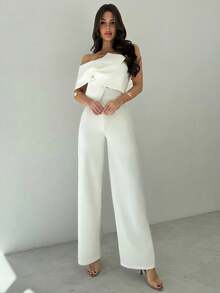 Firerie Damklänning i helvit, affärsmässig och avslappnad stil för utekvällar, elegant 3D-twistdesign med ärmlös rygglös jumpsuit, lämplig för vår sommar höst vinter, musikfestival, skolstart, semester, pendling, kontor, flygplats - Vitt - Visa 7