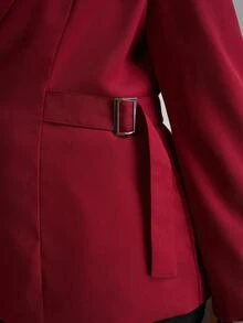 Chikora Blazer informal de talla grande para mujer con puños y solapa a rayas, blazers de talla grande de otoño para mujer, blazers de talla grande rojos, blazer rojo de mujer de talla grande, blazers de oficina de talla grande para mujer, chaqueta de traje de talla grande roja para mujer de invierno y otoño - Rojo - Ver 6