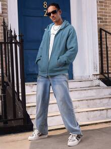 Manfinity Dauomo Sweatshirt Hoodie Lengan Panjang Pria Warna Polos Kasual Serbaguna untuk Sehari-hari, Musim Gugur - Teal Blue - View 7