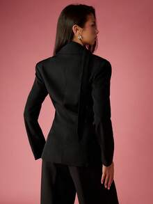 MISSGUIDED Professioneller Blazer mit Krawatte, Büroarbeit Business Anzug Jacke, formell, maßgeschneidert, schlanker Schnitt, modern, elegant, langärmlig, Berufskleidung, Herbst-Winter-Mode - Schwarz - Übersicht 2