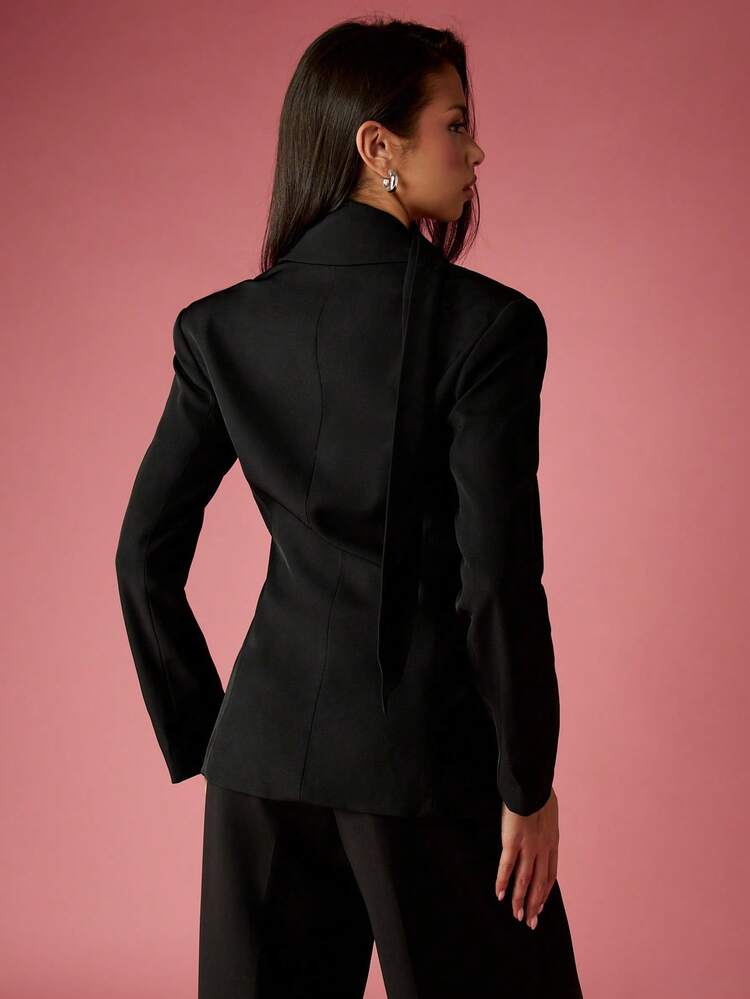MISSGUIDED Slim Fit Blazer With Neck Tie And Welt Pockets