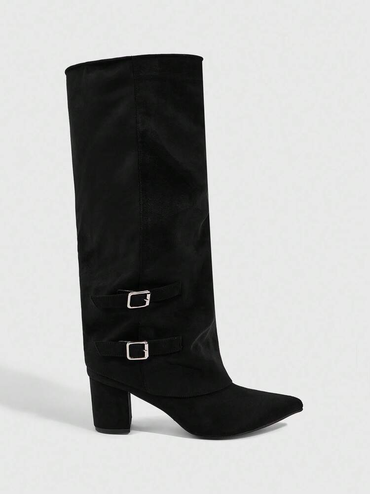 CUCCOO SZL Women's Fashion Sexy High Heel Tall Boots, Thick Heel Solid Color, Professional & Date Style, Side Zipper, Elegant Party Boots