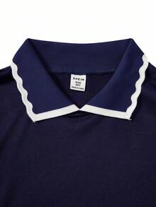 Tween Girl 法式优雅束腰连衣裙，海军蓝，春/秋/冬 - 黑色 - 查看 3