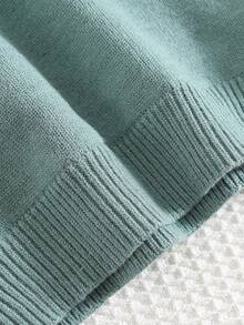 SHEIN 绿色返校款年轻男孩高领厚款休闲保暖内衬毛衣，适合秋冬季上学、居家和外出穿着