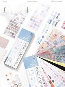 SHEIN 彩色卡基础贴纸书，极简主义高美感计划簿材料，数字和圆点手工DIY贴纸学校用品