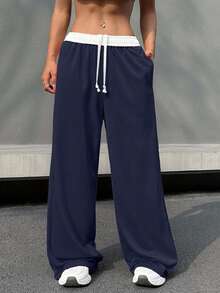 EURMUSE Women's Casual Drawstring Waist Pockets Wide Leg Sweatpants