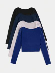 EURMUSE Camiseta de punto versátil de varios colores para superposición - Multicolor - Ver 2