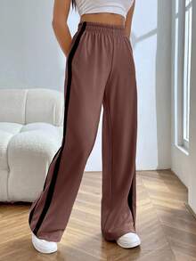 EURMUSE Women's Casual Basic Contrast Trim Loose Sweatpants - Brown - View 5