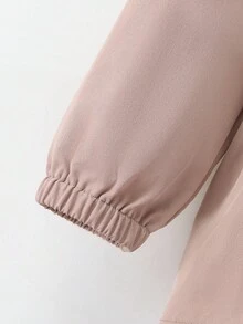 SHEIN Elladie kids 1 件年轻女孩纯色休闲连帽夹克，腰部设计，适合秋冬穿着，适用于学校、户外活动、家庭聚会，提供温暖和舒适 - 卡其色 - 查看 5
