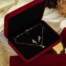 1pc (Give Her A Complete Set Of Romance) Retro Simple Rings, Necklaces, Bracelets, Jewelry, Gold, Jade, Jewelry, Jewelry Sets, High-Grade Flannel Storage Sets, Jewelry Display Props, Wedding Gift Essentials (Red, Gray Optional) Valentine's Day Back To School - 彩色 - 查看 8