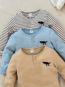 Blossori 3件套年轻男童法式优雅圆领长袖T恤套装 - 彩色 - 查看 3