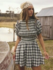 Aralina 优雅格子花卉印花束腰迷你连衣裙 - 彩色 - 查看 3