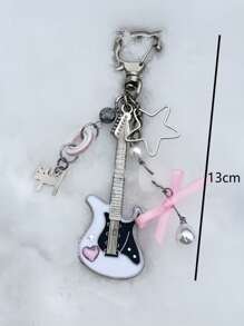 Joivida 1PC Cat Cute Guitar Bow Beaded Guitar Pendant Cute Keychain Bag Card Book Ccd Pendant