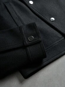 Manfinity EMRG Men's Oblique Button Long Sleeve Jacket, Asymmetrical Button Design Casual Jacket, Recommended Gift For Husband, Boyfriend, Friend, Black Cropped Jacket Men, Black Jacket Men, Fall - Black - View 3