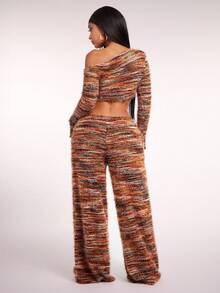 Radiana 大码女式复古美拉德棕色低腰抽绳阔腿裤，舒适休闲家居服毛绒针织阔腿裤，女式纹理针织裤 - 彩色 - 查看 6