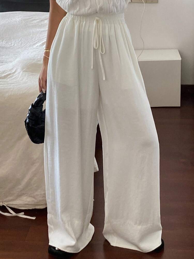Women's Loose Casual White Wide Leg Pants, Autumn/Winter New Arrival