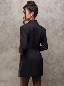 Avenya Áo khoác blazer công sở thanh lịch cổ bẻ thắt eo kẻ sọc - màu đen - Xem 5