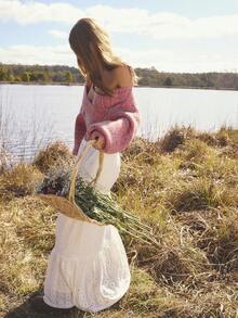 Aralina Fall Winter Lace Textured Fabric Stretch Tiered Flowing Boho Cute Going Out Maxi Skirt