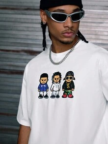 AXEPEAK 男士休闲卡通印花短袖T恤，夏季 - 白色 - 查看 2